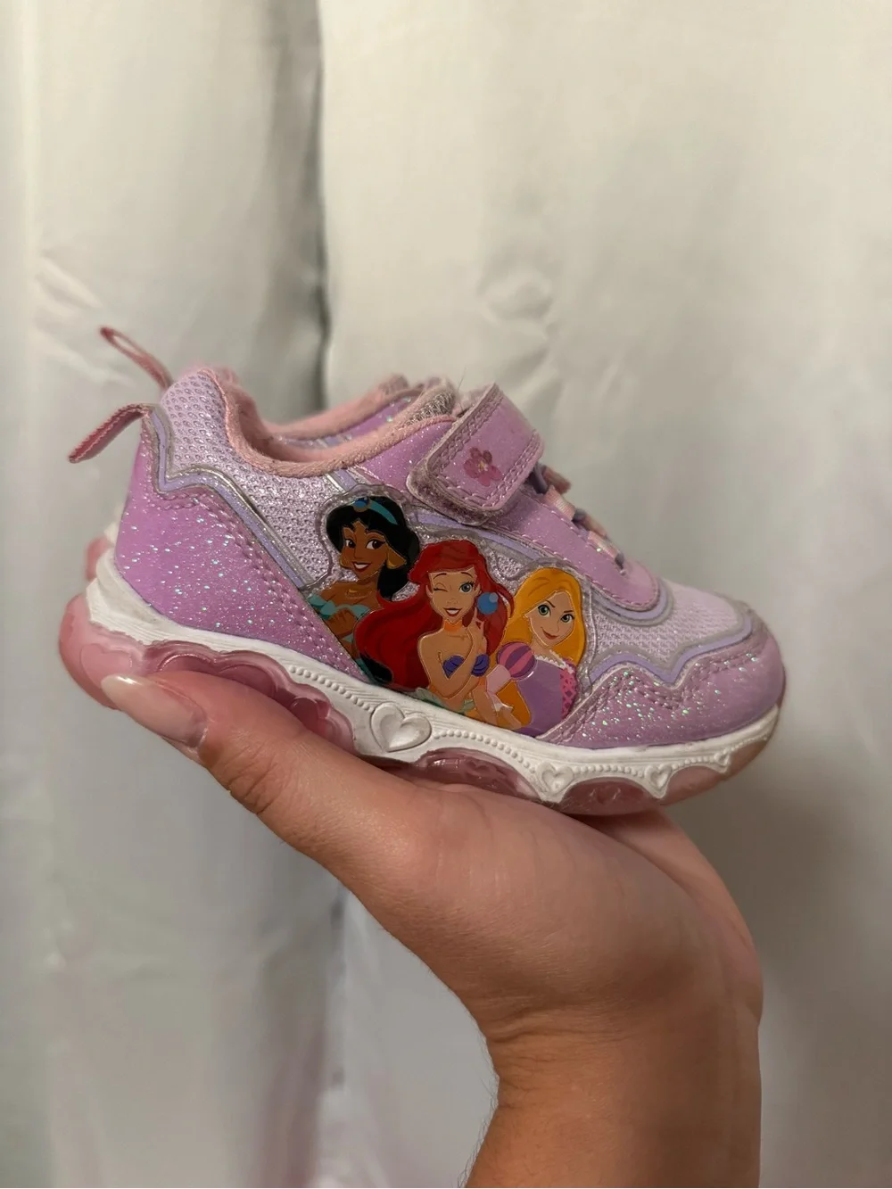 Disney Girls' Pink Glitter Princess Light-Up Sneakers